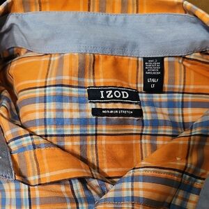 Izod Men's Vibrant Orange and Blue Plaid Shirt